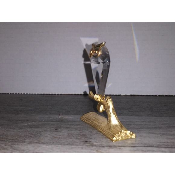 Crystal Owl 2 1/4" Figurine Miniature on Gold Tree Branch Faceted Excellent Bird - Picture 4 of 5